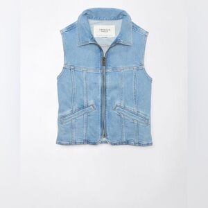 American Eagle - Light Stonewashed Zip Up Pocket Sleeveless Vest Size Small
